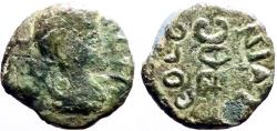 Ancient Coins - Pisidia, Antiocheia AE11 Mên / Winged Caduceus