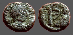 Ancient Coins - Justin I AE Pentanummium, Tyche of Antioch in shrine, Antioch.    