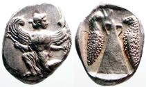 Ancient Coins - Caria, Kaunos AR24 Stater. Iris / Betyl w. birds