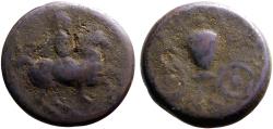 Ancient Coins - Krannon, Thessaly AE17 dichalkon.  Horseman / Hydria on cart