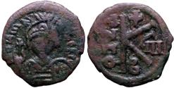 Ancient Coins - Maurice Tiberius AE22 half follis.  year 3