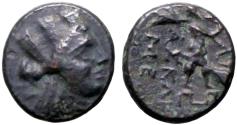 Ancient Coins - Phrygia, Apameia AE14 Turreted Tyche / Marsyas playing aulos
