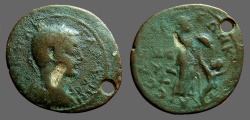 Ancient Coins - Gallienus AE28 Cilicia, Calycadnum.  Athena thrusting spear at Serpentine Giant
