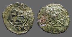 World Coins - Fernando II of Navarra billon dinero. Crowned F / Cross w. pelletes in quartiles 