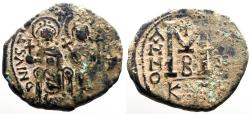 Ancient Coins - Justin II & Sophia AE27 Follis.  Cyzicus