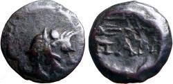 Ancient Coins - Bosporos, Pantikapaion. AE13 Pan / Bow & Arrow