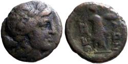 Ancient Coins - Thessaly, Thessalian League AE19 Apollo / Athena Itonia w. javelin & shield
