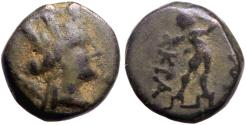 Ancient Coins - Phrygia, Apameia AE14 Turreted Tyche / Marsyas playing aulos