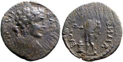 Ancient Coins - Blaundos, Lydia AE23 semi-autonomous. Roman Senate / Zeus, naked, holds patera over lit altar