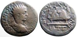 Ancient Coins - Elagabalus AE26 Cappadocia, Caesarea. Mt. Argaeus set upon altar