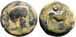 Ancient Coins - Iberia AE22 Castulo. Male head right.  Bull right with crescent above