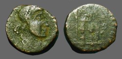 Ancient Coins - Gratian(?) AE4 Emperor stg. holds labarum, rests on shield