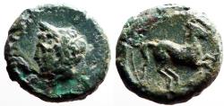 Ancient Coins - Carthage AE17 Unit. Tanit / Horse running