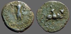Ancient Coins - Claudius AE19. Macedon, Amphipolis.  Emperor in military attire / Artemis on Bull