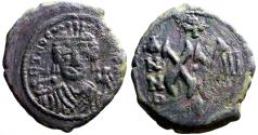Ancient Coins - Maurice Tiberius AE24 half Follis. Theoupolis year 3