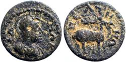 Ancient Coins - Phrygia, Peltae. Pseudo-autonomous AE15 helmeted Athena / Stag