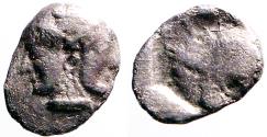 Ancient Coins - Mysia, Lampsakos AR10 Obol. Janiform female / Helmeted Athena