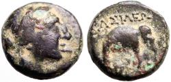 Ancient Coins - Antiochos III Megas AE12 Apollo / Elephant right