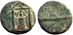 Ancient Coins - Perge, Pamphylia AE15 Cult statue of Artemis in temple / bow & quiver