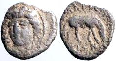 Ancient Coins - Thessaly, Larissa. AR10 Obol Nymph Larissa / Horse grazing