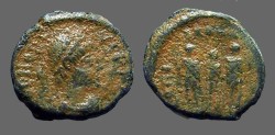 Ancient Coins - Arcadius AE3 Honorius, Theodosius & Arcadius hold globe, Antioch Turkey 