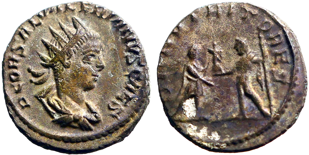 Saloninus AE20 Antoninianus. Jupiter presents Victory to Saloninus