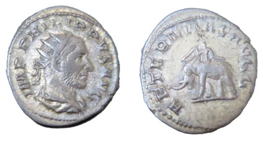 Ancient Coins - Roman Imperial Philip I  247-249 AD  AR Antoninianus Rx AETERNITAS AVGG Elephant Walk L