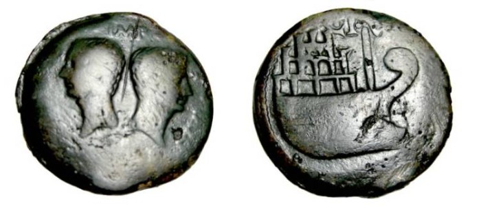 Ancient Coins - Octavian & Divus Julius Caesar Æ30 Dupondius of Gaul, Viennaca 36 BC