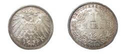 World Coins - German Empire 1908 E  1 Mark KM 14