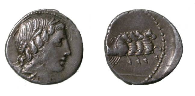 Ancient Coins - Roman Republic, Anonymous AR Denarius, 86 BC. A