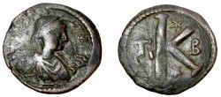 Ancient Coins - Justin I 518-517AD AE1/2  Follis Cyzicus Off &#946;
