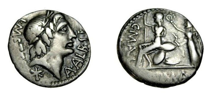 Ancient Coins - Poblicus Malleolus 96 BC AR Denarius RCI 220