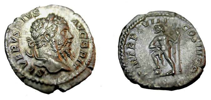 Ancient Coins - Septimus Severus Denarius Neptune with Trident 193- 211 AD