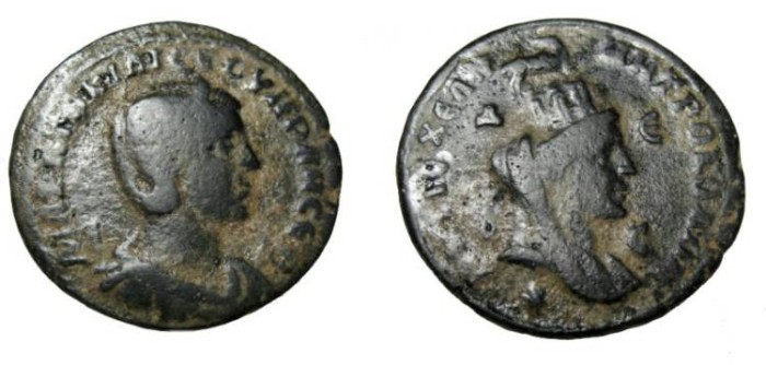 Ancient Coins - Greece Pisidia Antioch Otacilia Severa Bust Tyche