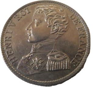 World Coins - France  Henri V Franc Pretender  Silvered Bronze 1831 Reeded Edge