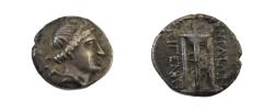 Ancient Coins - Caria, Knideos 3rd Century BC AR Tetrobol 2.33 gm Artemis R, Trippod SGI 4848 MacDonald 8