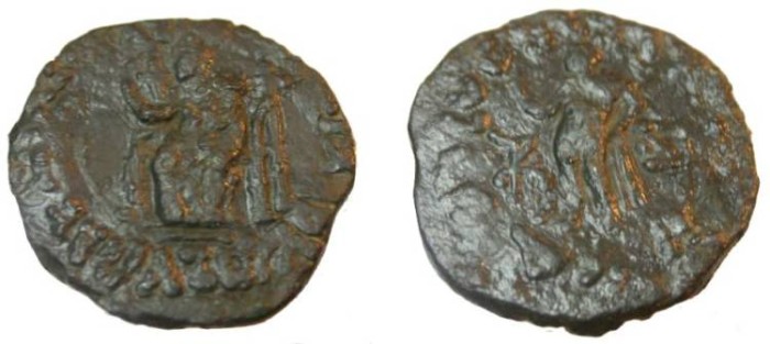 Ancient Coins - Indo Skythian Azes II Ca 35BC-5AD AE Penta Chalkon