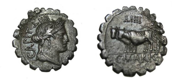 Ancient Coins - C. Marius C.f. Capito 81BC Denarius Serratus SRVC 300; Craw 744b; RSC 1 Mario 9