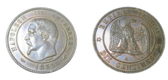 World Coins - France Napoleon III 1852-1870  AE 10 Centimes  Y17  1855 A