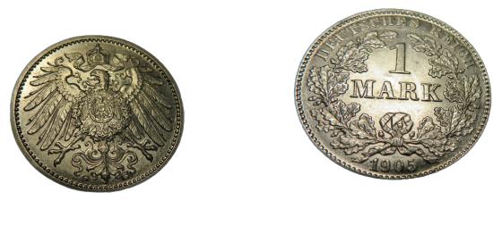 World Coins - German Empire  1905G 1 mark KM 14