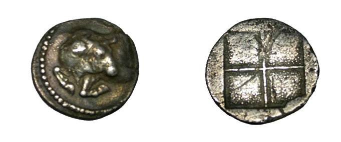 Ancient Coins - Macedon Akanthos AR Tetriobol 424-380 BC S-1369
