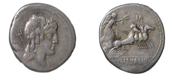 Ancient Coins - L Julius Bursio Denarius. 85 BC