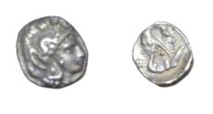 Ancient Coins - Greek Calabria, Tarrentum  4th Century BC AR Diobol  1.29 gm