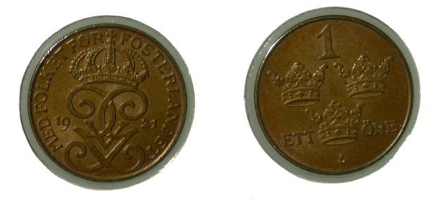 World Coins - Sweden 1 Ore 1921 Gem Unc