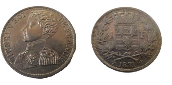 World Coins - France  Henri V Franc Pretender  Silvered Bronze 1831 Reeded Edge