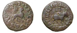 Ancient Coins - Indo Skythians Azes II Ca 35BC-5AD AE Hexa-Chalkon Taxila Sirsukh
