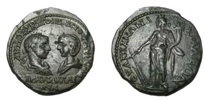 Ancient Coins - Gordian III & Tranquilla Anchialos Thrace AE28 Rv Tyche / Fortuna