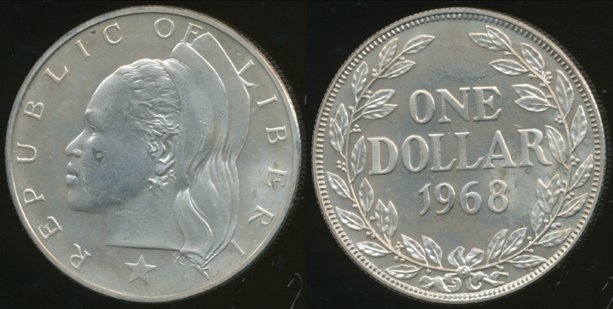 Liberia Republic 1968 One Dollar Proof African Coins Liberia Republic 1968 One Dollar