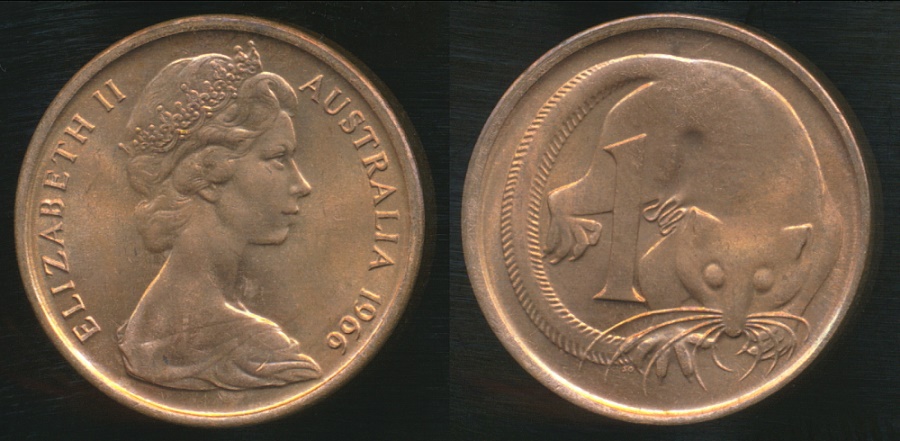 Australia, 1966(m) 1 Cent, Elizabeth II - Uncirculated