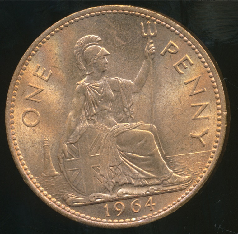 Great Britain, Kingdom, 1964 One Penny, Elizabeth II ...